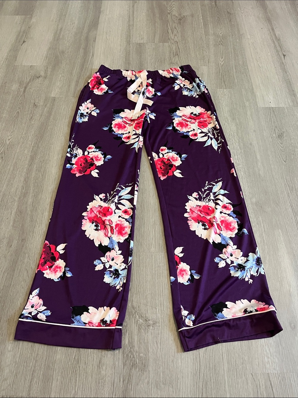 Purple Floral Lounge Pants with Pink and White Blooms